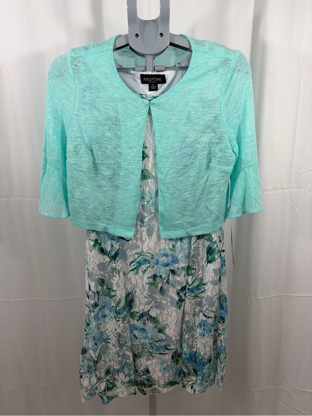 NWT Perceptions Women’s Size PL Teal Dress With Cardigan
